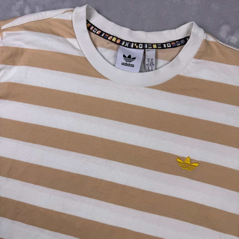 Adidas Originals Mens XL Striped Trefoil T-Shirt Tan White Short Sleeve 62754732